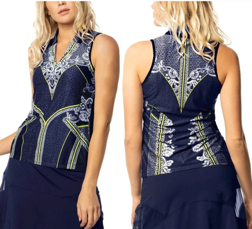 Lucky In Love Women’s Nova Notch Sleeveless Tennis Golf Shirt M Floral Paisley